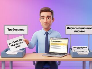 Предприниматель раскладывает письма из налоговой по двум лоткам: «Требование» и «Информационное письмо»